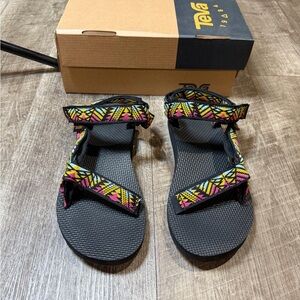 Teva Womens Original Universal Strappy Sandals Multicolor Geometric Adjustable 8